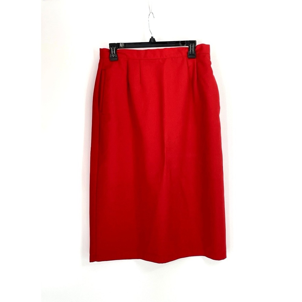 Vtg Worthington Women's 16 Wool Blend Red Knee Length Pencil‎ Skirt Lined USA